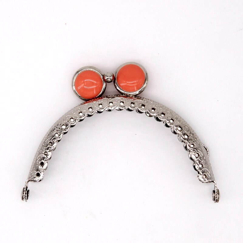 Lionsen 8.5cm flad perle sølv metal pung ramme håndtag til clutch taske håndtaske tilbehør fremstilling kyss lås lås: Orange