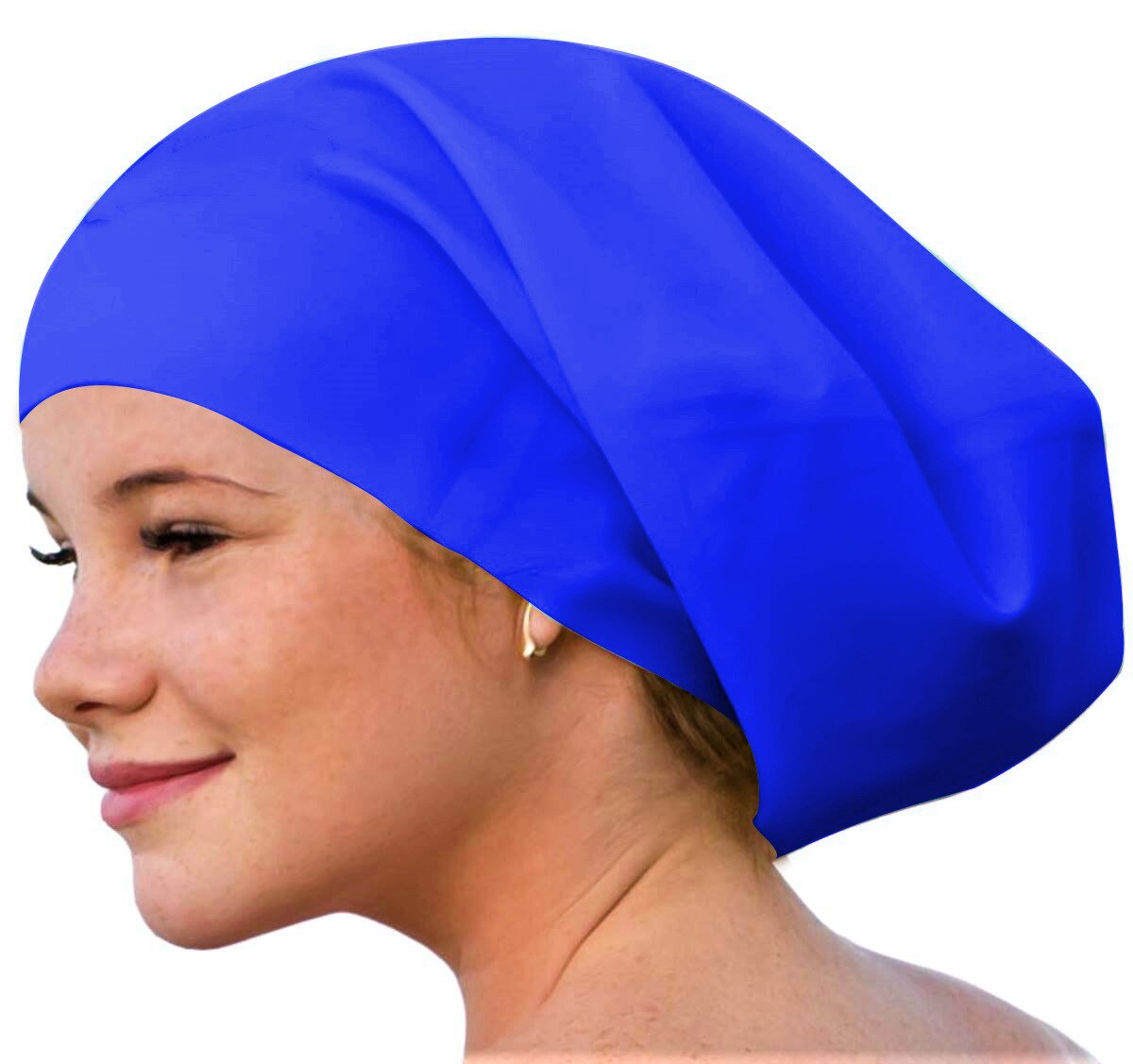 Stijl silicagel lang haar vlecht badmuts kinderen oversized badmuts koksmuts badmuts: Blauw
