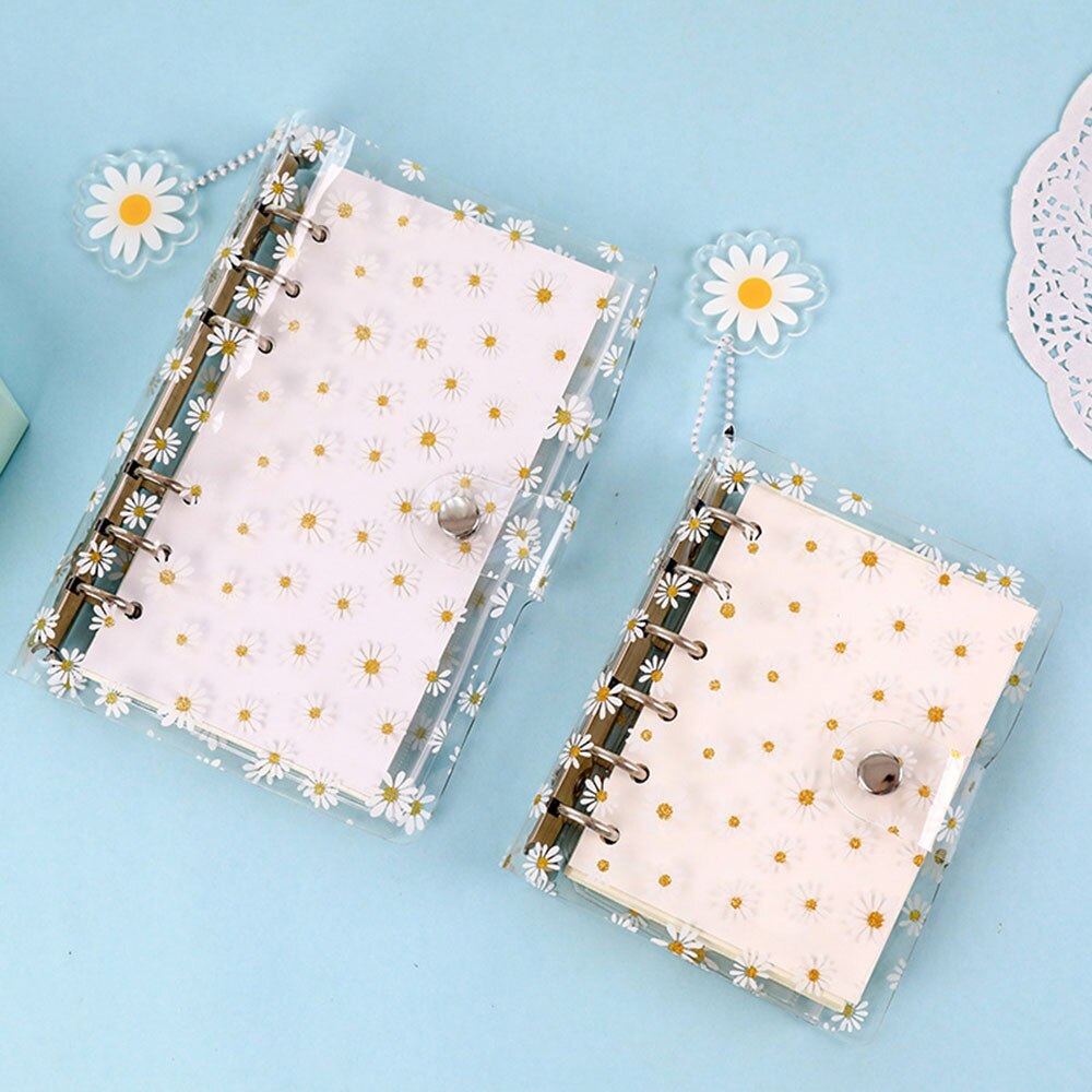 A6/A7 Cute Little Daisy Notebook Transparent 6 Rings Binder File Folder Loose Leaf Ring Binder Kawaii School Office Supplies: A7