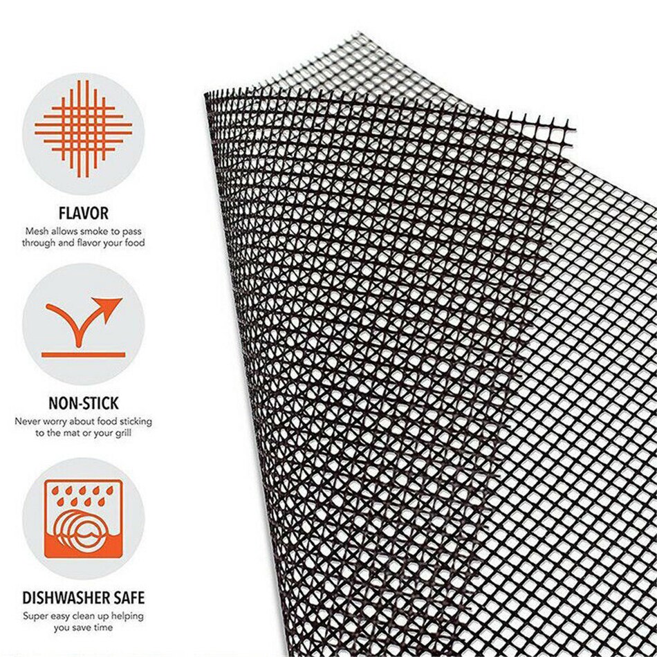 3 pcs BBQ Grill Mesh Mat Non-Stick Cooking Grilling Sheet Liner Fish Vegetable Smoker Grill Mats Barbecue Supplies Tools