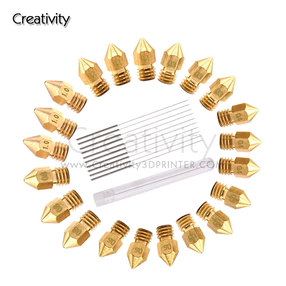 Juego de boquilla MK8 V6 de latón para limpieza, extrusora de latón M6, boquilla de 0,2, 0,3, 0,4, 0,5, 0,6, 0,8, 1,0mm, compatible con impresora 3D de 1,2mm, 24 Uds.