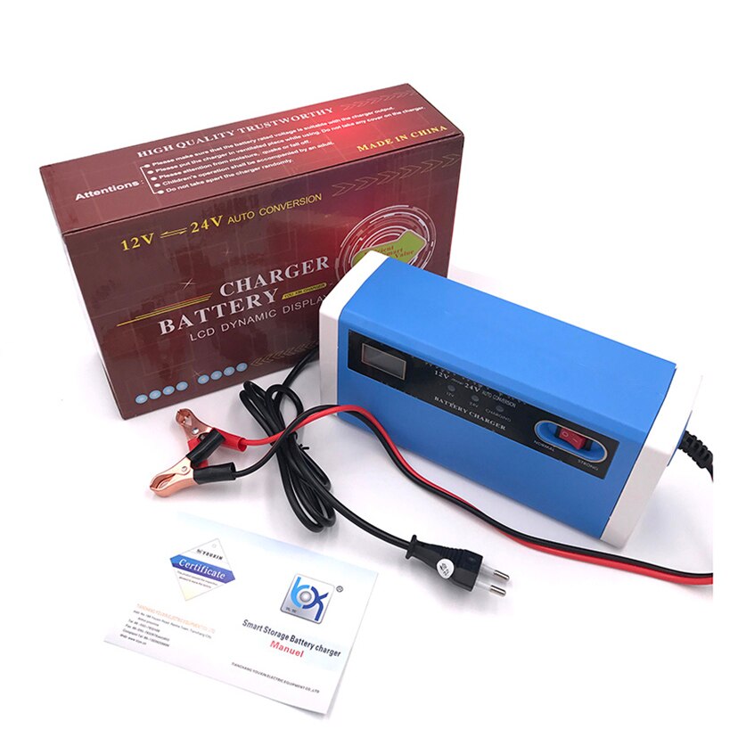 12V 24V 10A Automatic Car Battery Charger Intelligent Repair Type Power Charging Auto Stop LED Dry Wet Lead Acid Batteries 100AH