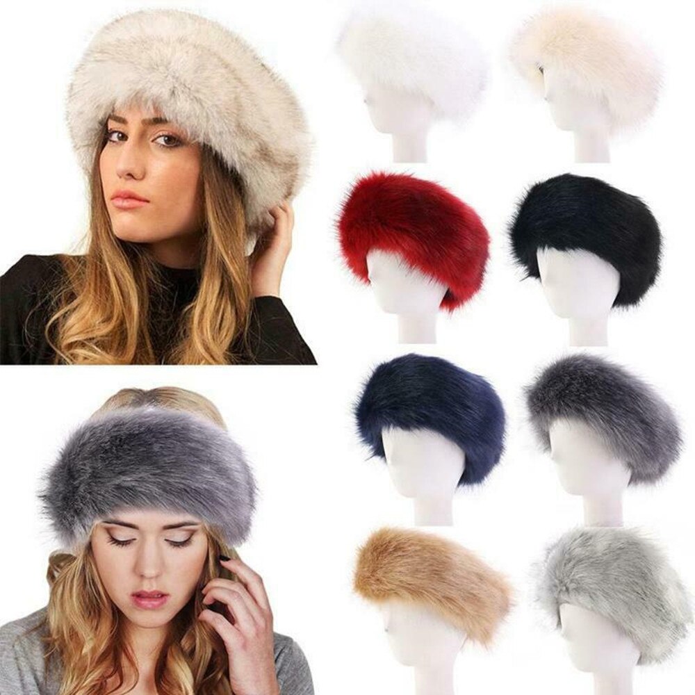 Women Ski Headband Hat Fluffy Winter Warm Ear Flap Faux Fur Cap Fluffy Warm Flap Cap Ear Headband Russian Style