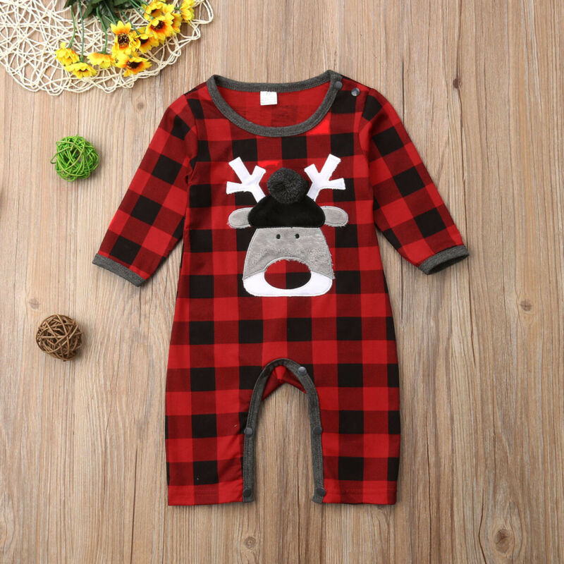 Baby Spring Autumn Clothing Newborn Infant Baby Girls Boys Christmas Romper Plaids Jumpsuit Long Sleeve Playsuit Clothes