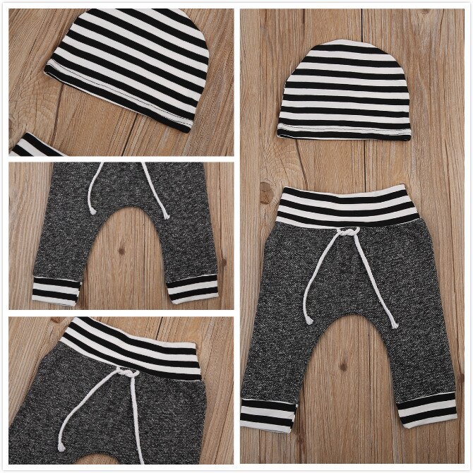 Pasgeboren Peuter Baby Baby Jongens Meisjes Broek Gestreepte Gedrukt Bottom Casual Broek Hoed 2 Stuks