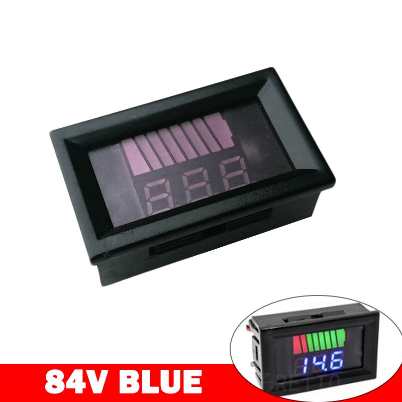 Blysyre digitalt batterikapacitet indikator opladningstester voltmeter panelmåler monitor spændingsmåling  dc 12v-84v: 84v blå