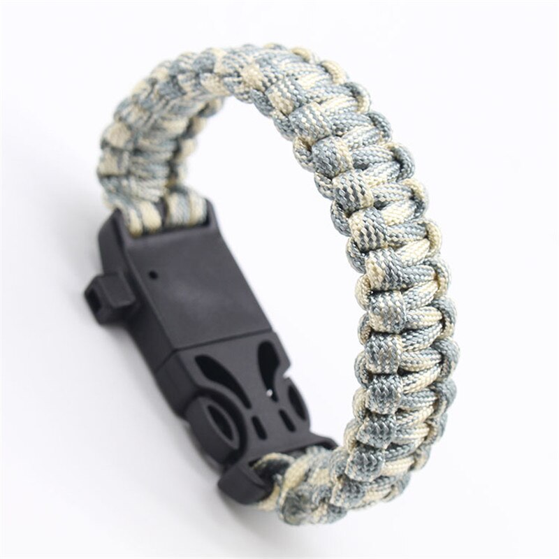 High-Jump Functional Emergency Paracord Bracelet Outdoor Survival Parachute Tool Scraper Whistle Buckle Paracord Wristband: Military Camo