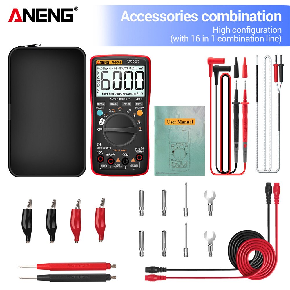 Aneng AN9002 Bluetooth Digitale Multimeter 6000 Telt Professionele Multimetrotrue Rms Ac/Dc Stroom Spanning Tester Auto-Range: AN9002 Red  Pro