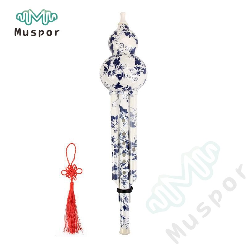 Flauta Cucurbit de porcelana blanca y azul falsa de resina ABS instrumento Musical tradicional chino C/Bb Key Hulusi