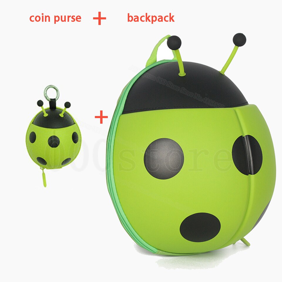 Mochila de mariquita para niños y niñas, morral escolar de mariquita para jardín de infantes, de juguete Kawaii: 2pcs set Green