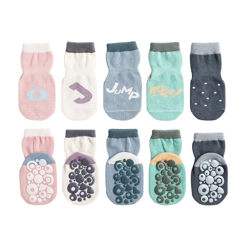 5Pairs/Set Letter Print Newborn Baby Socks Non-slip Rubbe Soled Boy Girl Socks Spring Infant Toddler Floor Socks