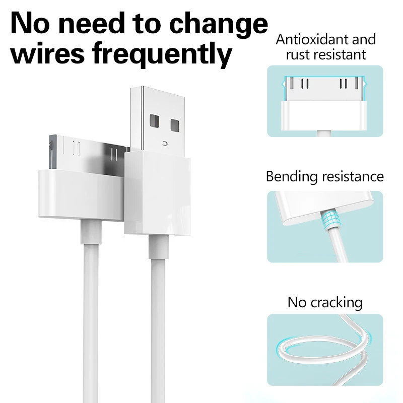 Usb-kabel för iphone 4 s 4s 3gs ipad 2 3 ipod nano touch snabbladdning 30 -stifts original laddningsadapter laddare datakabel