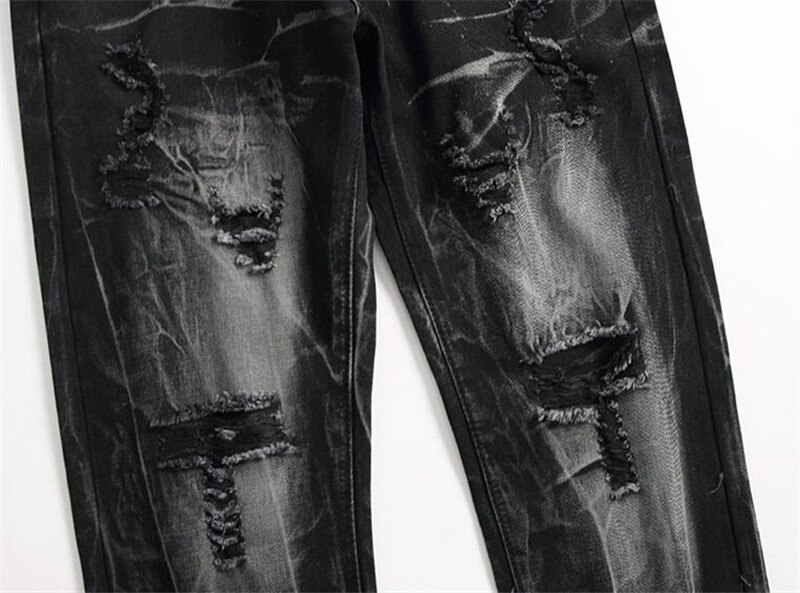 MORUANCLE męskie porwane jeansy spodnie z otworami moda zniszczone spodnie jeansowe prosty krój otarte jeansy Plus rozmiar 28-42