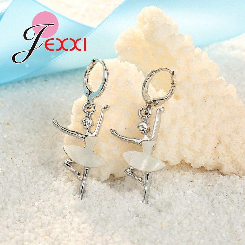 Blanc danse Ballet filles ensemble de bijoux 925 en argent Sterling pendentif collier/boucles d'oreilles ensembles pour les femmes de mariage