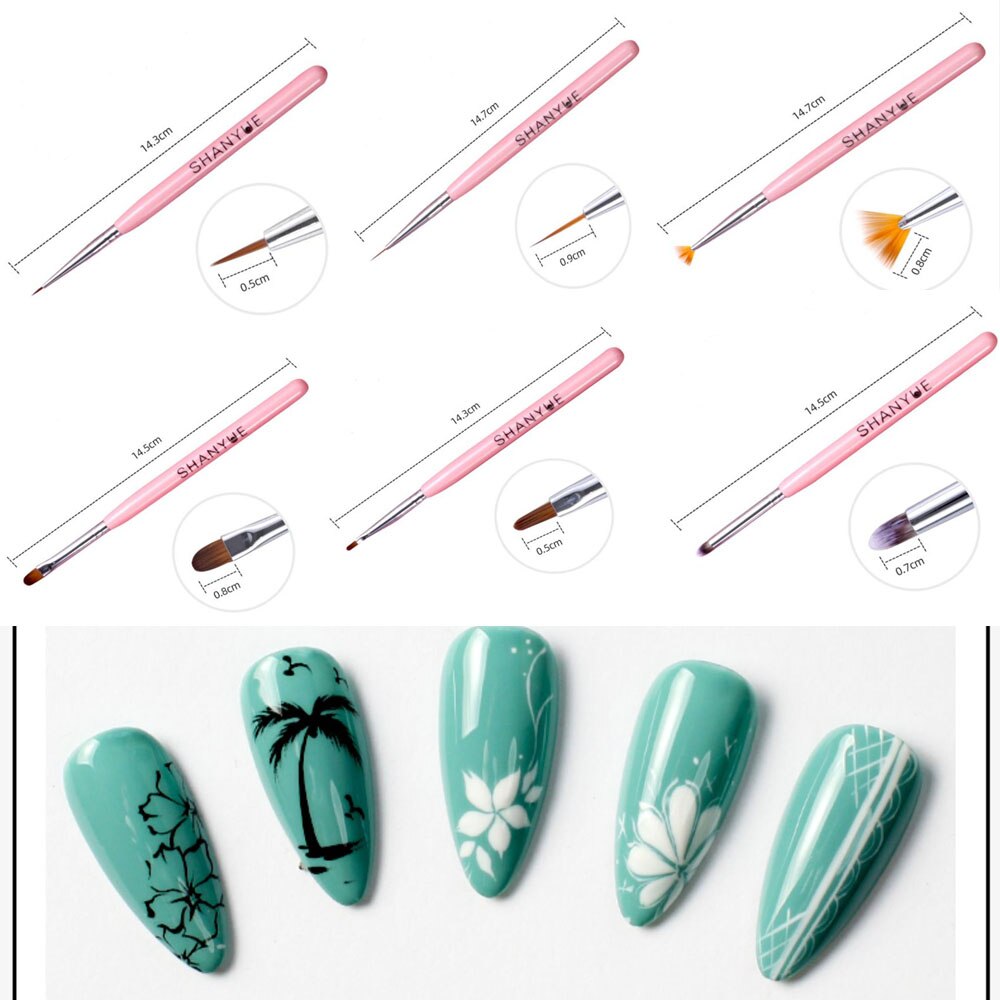 6pc 4 kleuren manicure kwast nagel pen set voor schilderen/liner/bloeiende... nageldecoraties kit gellakken gereedschap  vi45-121