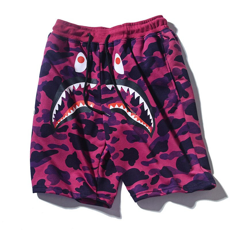 Sommar män hip hop kamouflage byxor fritidsbyxor sport trend shorts japansk stil shorts strandbyxor: Röd / Xl