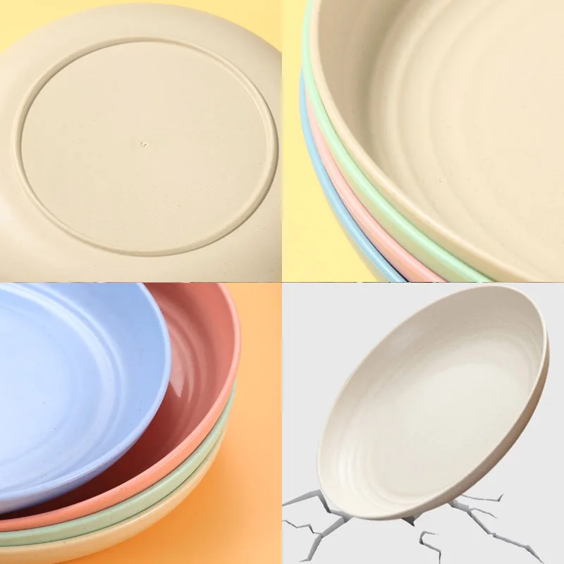 Wheat Straw Solid Color Round Plates Salad Dessert Dinner Reusable Microwave Safe Anti Fall And Shatter Plates Fruit Plate