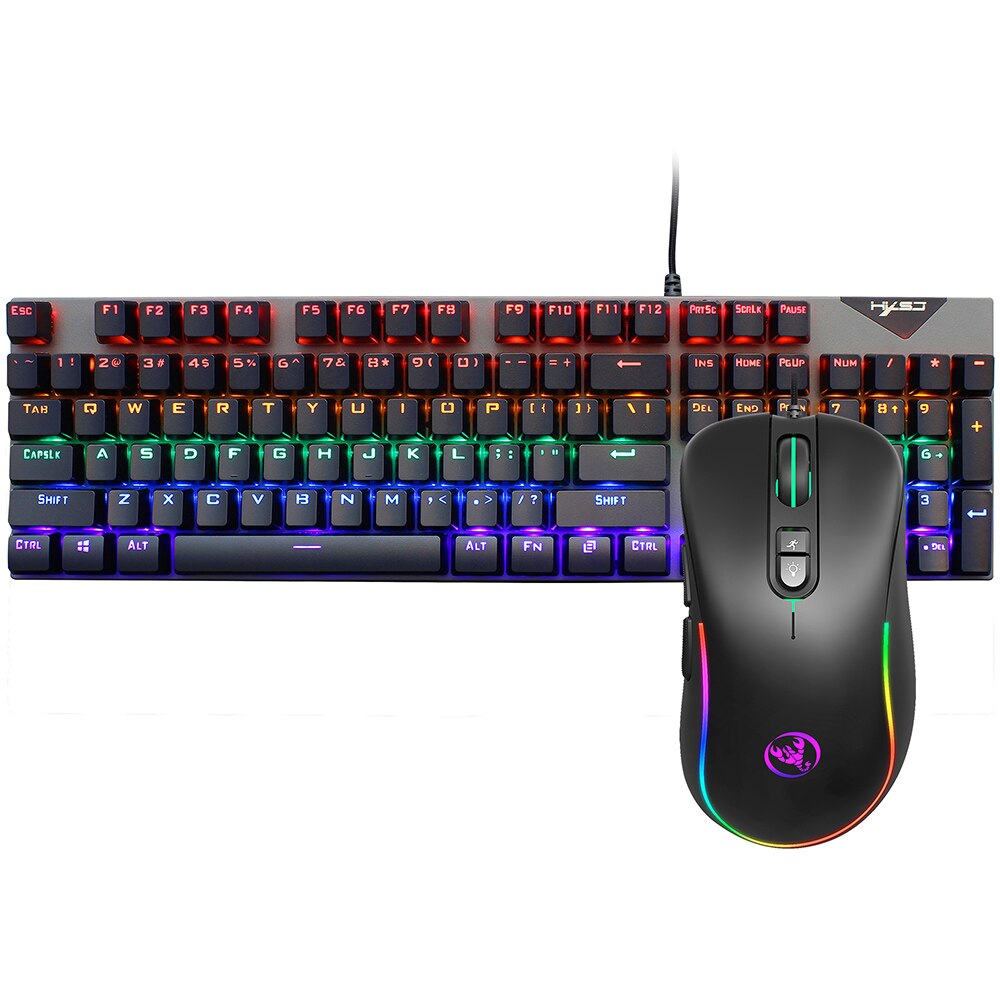 Hxsj wired keyboard and mouse combo  l300 rgb backlit keyboard n-key rollover blue switch  + j300 6400 dpi programmable rgb backlit mouse: Default Title