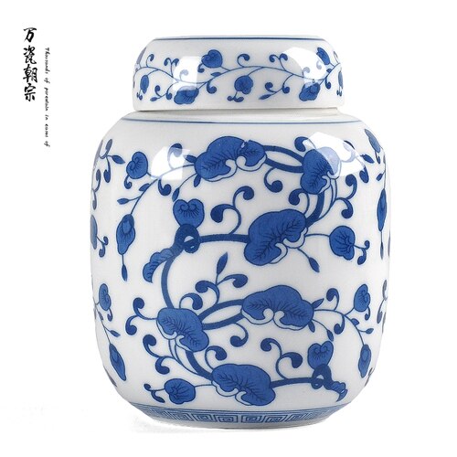 Ceramic Tea Caddy Household Blue and White Porcelain Small Tea Caddy Kitchen Condiment Storage Tank Home Desktop Decoration: F