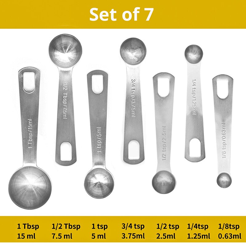 Ensemble de cuillères-mesure en acier inoxydable, ustensiles de mesure lourds pour la cuisine et la cuisson à la maison, pour faire des gâteaux: Set Of 7 - A