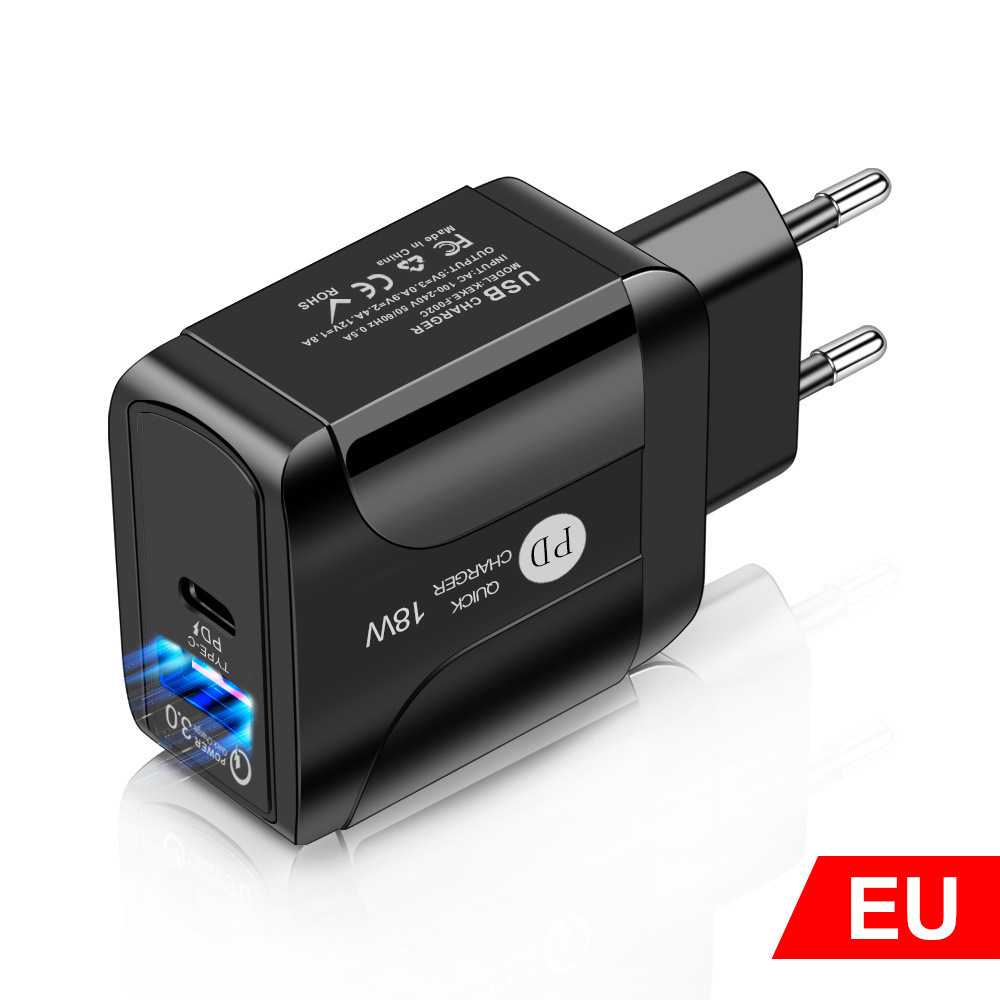 PD18W szybkie ładowanie 5V3A kompatybilny QC3.0 type-c ładowarki do telefonów komórkowych wtyczka Adapter ładowarki USB do głowicy ładującej ue/usa/UK: black-EU