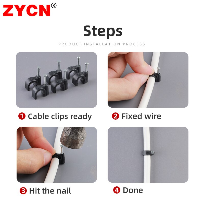 100Pcs Round Plastic Cable Clips Holder 16/18/20/22/25MM Electrical Wire Clasp Cord Tie Wall With Nail Circle Clamp 3/8 Tube