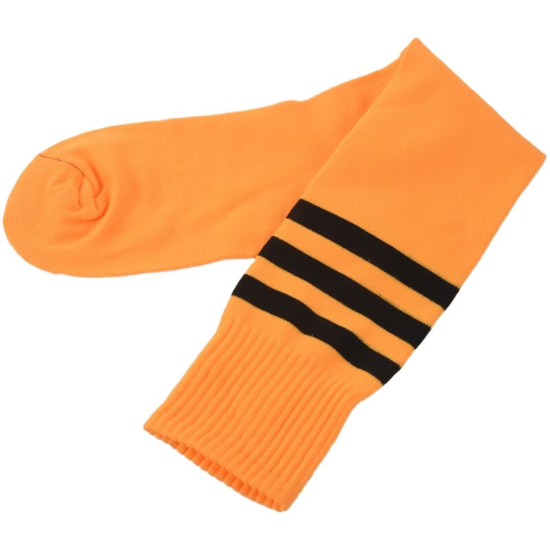 Heren kniehoge gestreepte elastische voetbalsokken oranje zwart paar
