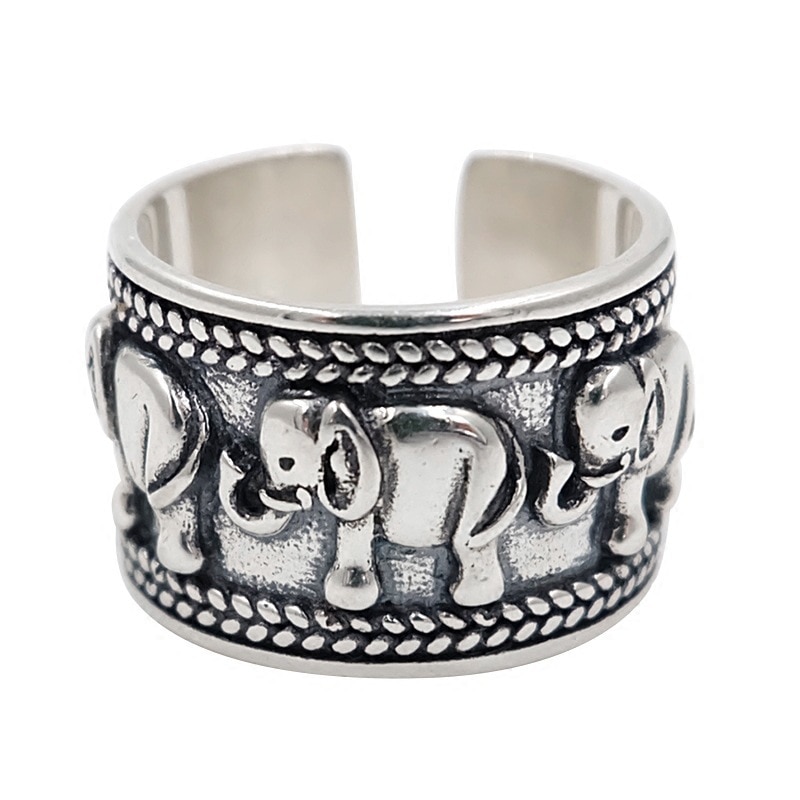 Overdrevet personlighed trendy sølvfarvet elefantringe til kvinder mænds smykker justerbare antikke fingerringe bague