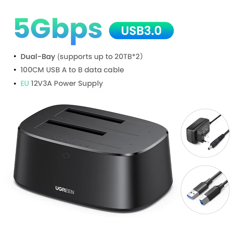 UGREEN HDD Docking Station SATA to USB 3.0 Adapter for 2.5 3.5 SSD Disk Case HDD Box Dock Hard Drive Enclosure Docking Station: Default Title