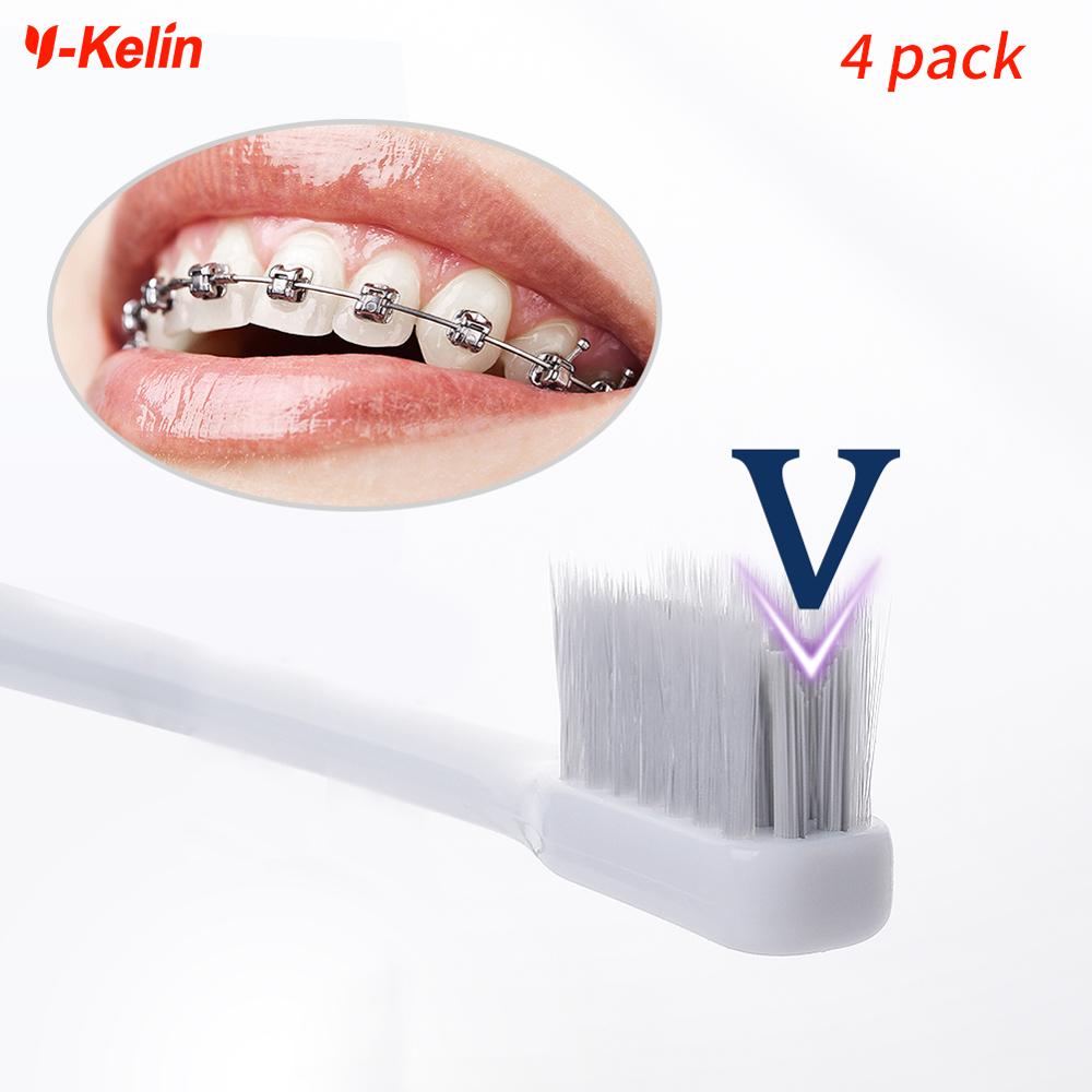 Y-Kelin V-Shaped Bass Brushing Toothbrush V-Trim Soft Orthodontic Tooth Teethbrush For Braces And Orthocontics Small Head