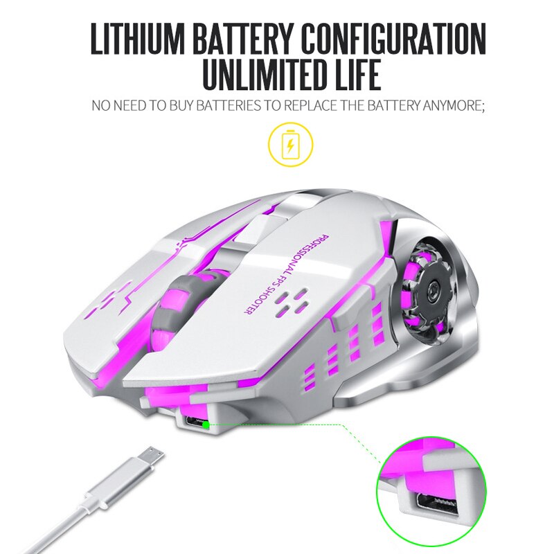 Sem fio gaming mouse 2400 dpi recarregável ajustável 7 cores backlight respiração gamer mouse jogo ratos para computador portátil