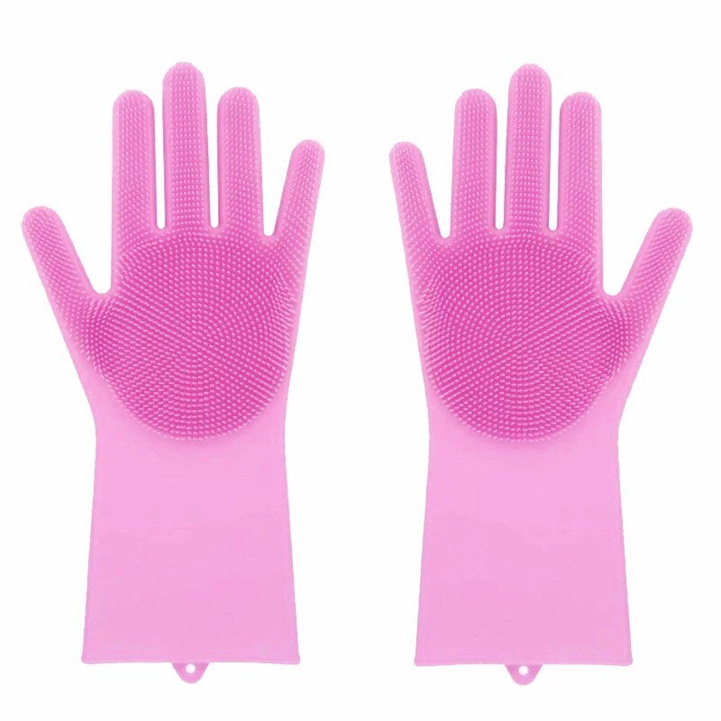 VOZRO, Guantes de goma mágicos de silicona para lavar platos, Guantes de látex para jardín, accesorios de cocina, cepillo para limpieza en el hogar: Pink