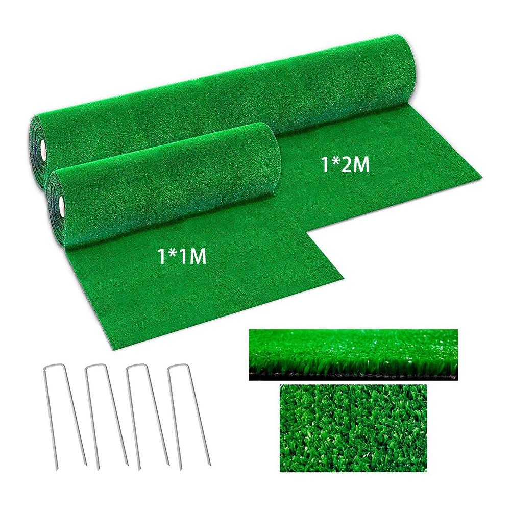 1x1M 1x2M Artificial Grass Lawn Synthetic Drainage Green Grass Simulation Plants Artificial Turf Set (Turf + 4Pcs Steel Rivet)