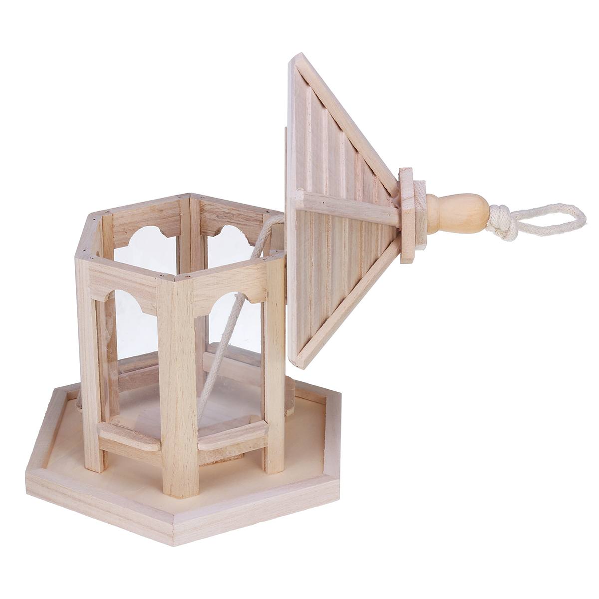 Bird Feeder Outdoor Wooden Hanging Bird Food Container for Balcony Garden Park Hummingbird Feeder for Parrots