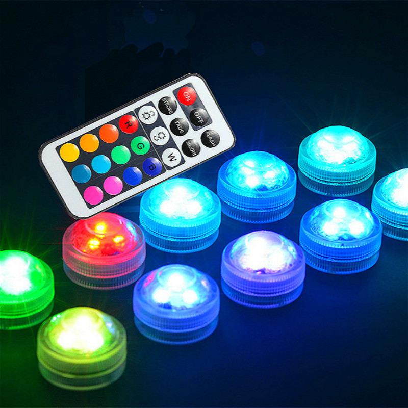 Battery Operated Led Remote Controlled RGB Submersible Lights wireless Underwater Lamp Waterproof vase bowls aquarium decoration