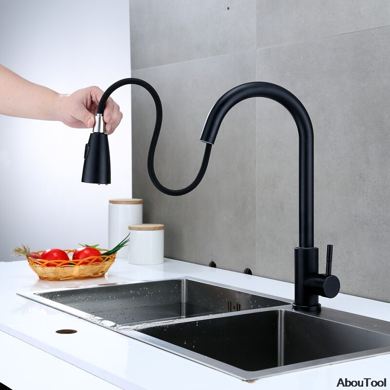 Keukenkraan, zwarte metalen hoge wastafelkranen, koudwaterkraan, torneira roestvrijstalen badkamerkraan, wastafelkraan, waskraan, huis