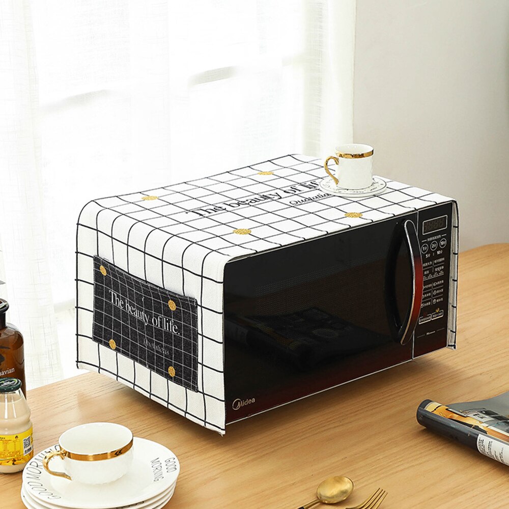 Rektangel mikrobølgeovn støvdæksel bomuldslinned dobbelt opbevaringspose tilbehør hætte dekorativ vandtæt ovn køkken mikroovn: Stil b