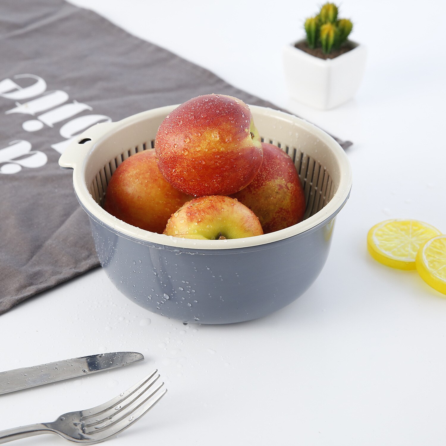 1 ud. Colador escurridor de cocina de plástico doble, colador de lavado de frutas y verduras, escurridor plegable, herramienta de cocina, triangulación de envíos: Gray / 17x8