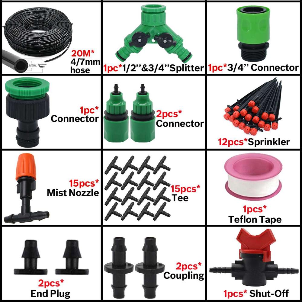 KESLA Garden Micro Drip Irrgation Watering Kit Timer Controller Automatic Misting Cooling 17CM Sprinkler Stake System Greenhouse: KSL01-KIT076-20M
