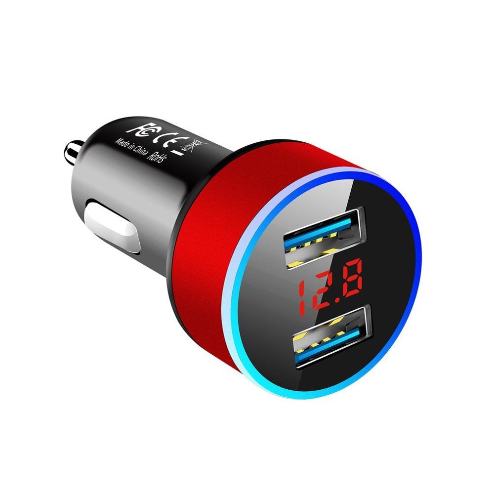 3.1A Dual USB Car Charger With LED Display Universal Mobile Phone Car Chargers Fast Charging Adapter: Red
