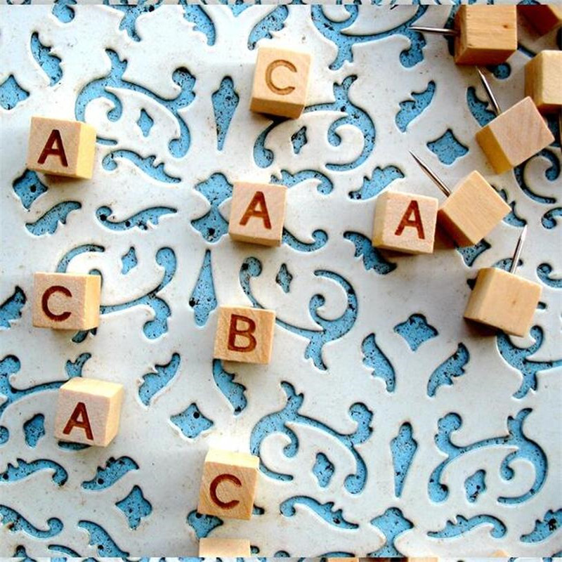 20 stk bokstav tre tommelstift tryknål dekorativ firkantet kork pinnestift fotovegg spiker skoleutstyr kontorverktøy abcd valgfritt