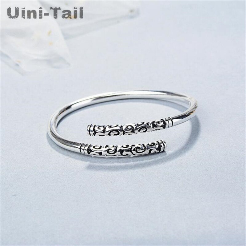 Uini-Tail 925 sterling silver wishful gold hoop stick couple bracelet men and women opening adjustable retro silver