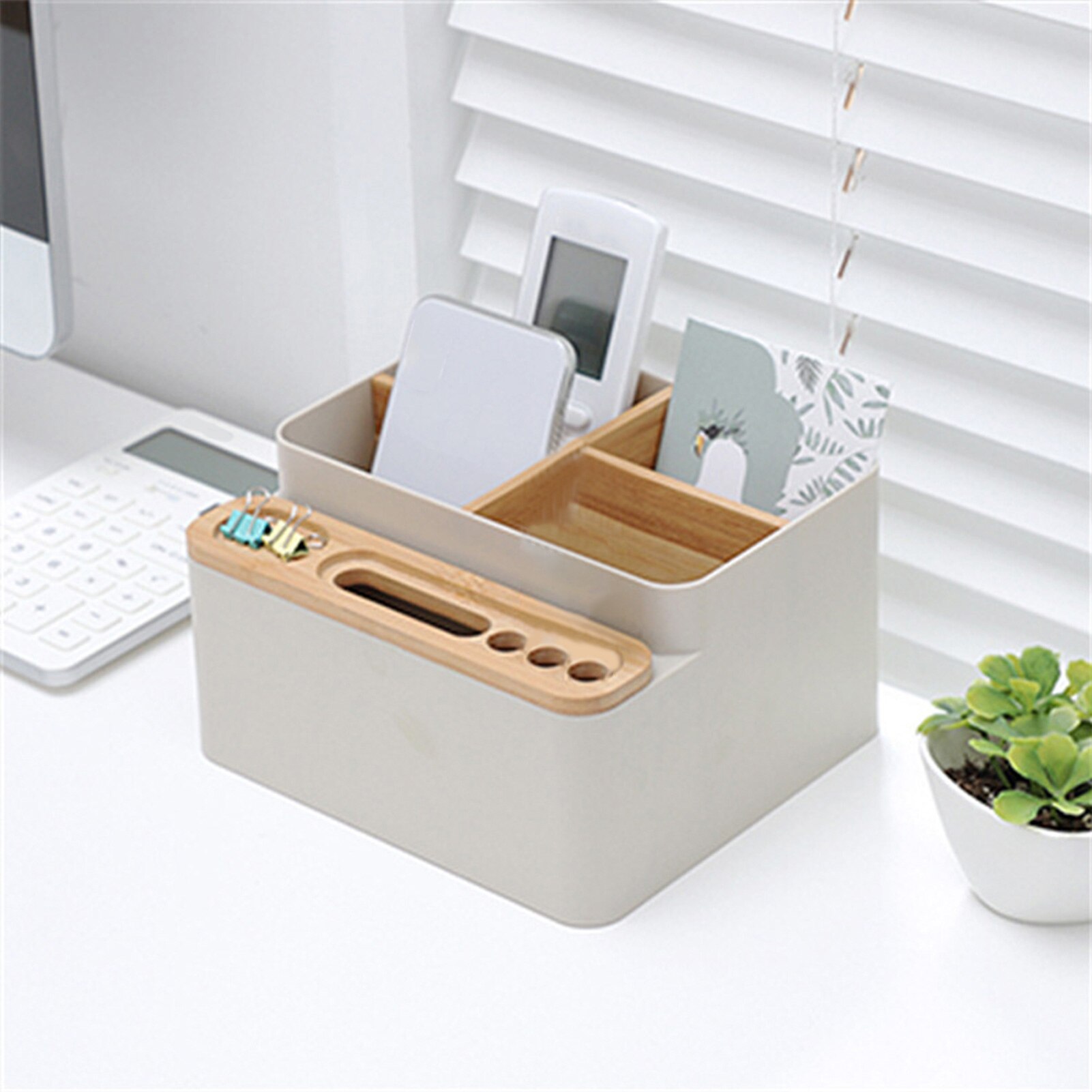 Office Desk Stationery Storage Box Detachable Desktop Multi-Purpose Storage Box Multipurpose Storage Box Pen Holder Wood Pen Box