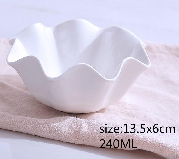 Pure White Ceramic Salad Bowl Dessert Bowl Fruit Bowl: M