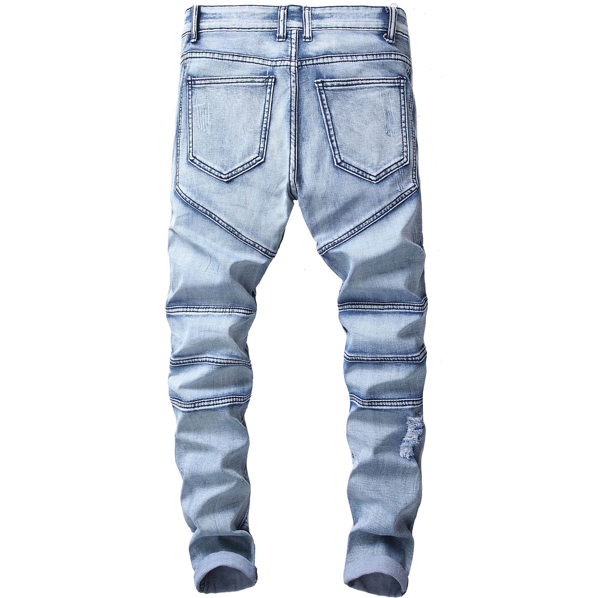 Jean déchiré pour homme, pantalon de moto plissé, troué, Denim, élastique, Slim, à la