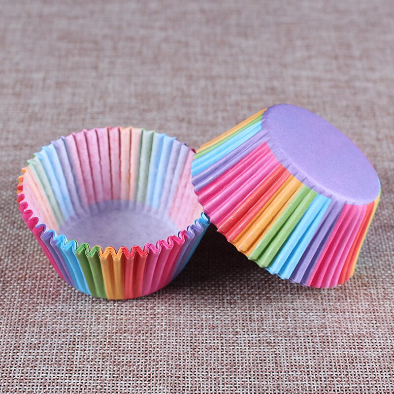 1000 stks Regenboog Kleur Cupcakevoering Bakken Cupcake Papieren Vormpjes Taartdoos Cup Lade Cakevorm Decorating Gereedschap