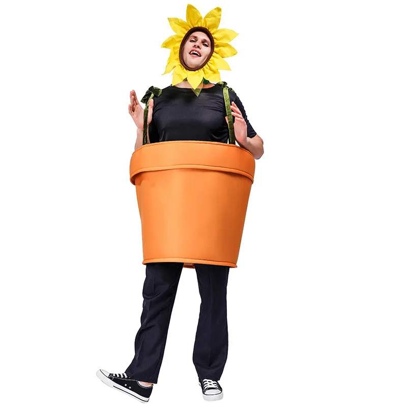 Halloween Flower Pot Costume for Adults Cosplay Women's Sunflower Costume with Headpiece for Garden Theme Party
