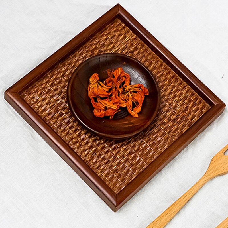 Rattan Dinner Plate Square Serving Tray Beef Steak Fruit Snack Tray Restaurant Food Cutlery Storage Plate