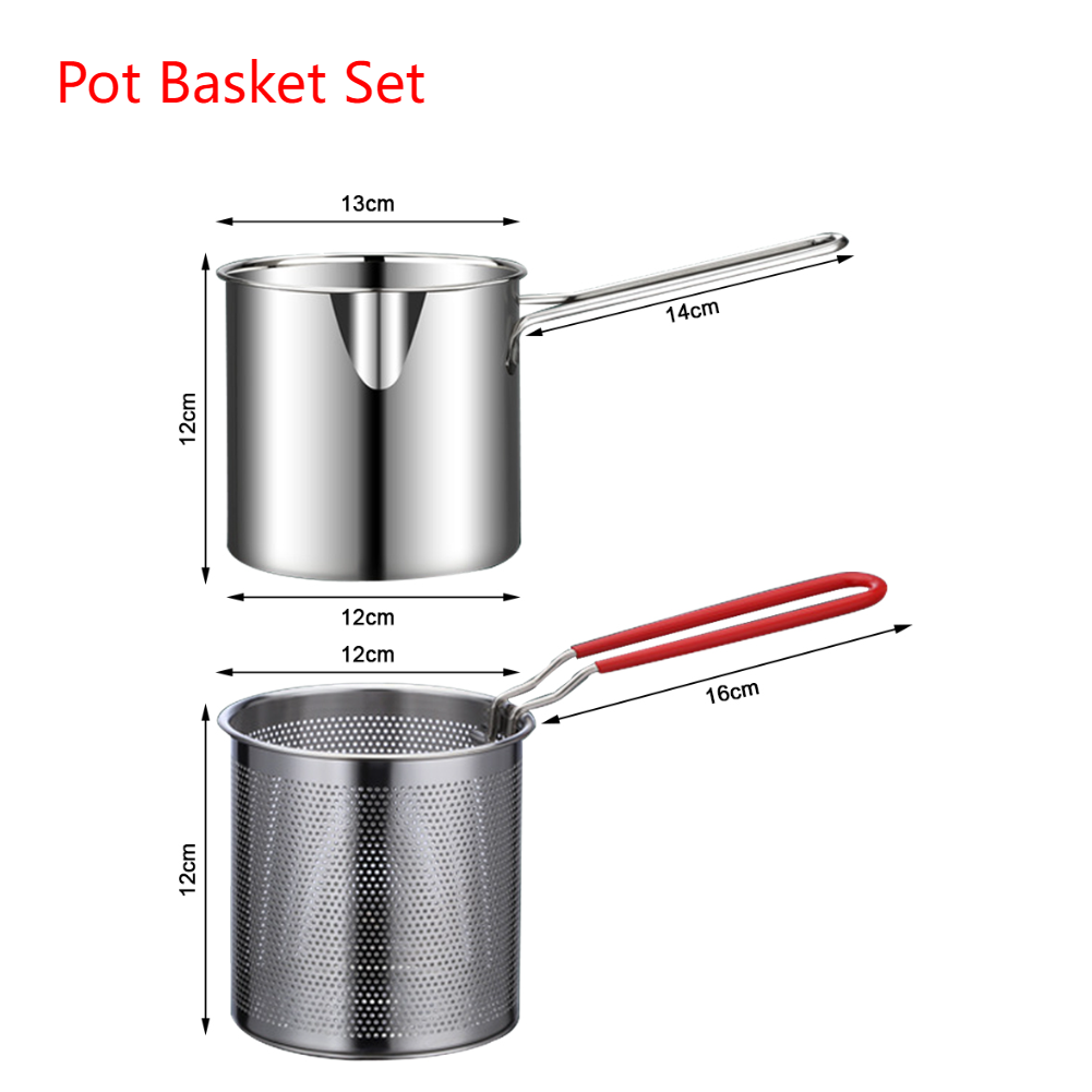 1200Ml Keukenfriteuse Met Zeef Frituurpot Bakpot 304 Roestvrijstalen Tempura Friteuse Pan Voor Gebakken Kip Kookgereedschap: WHITE