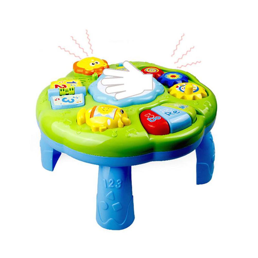 Hobbylane lärande aktivitet bord baby leksaker pedagogiska musikaliska skrivbord leksaker med piano klapp trumma lyser upp